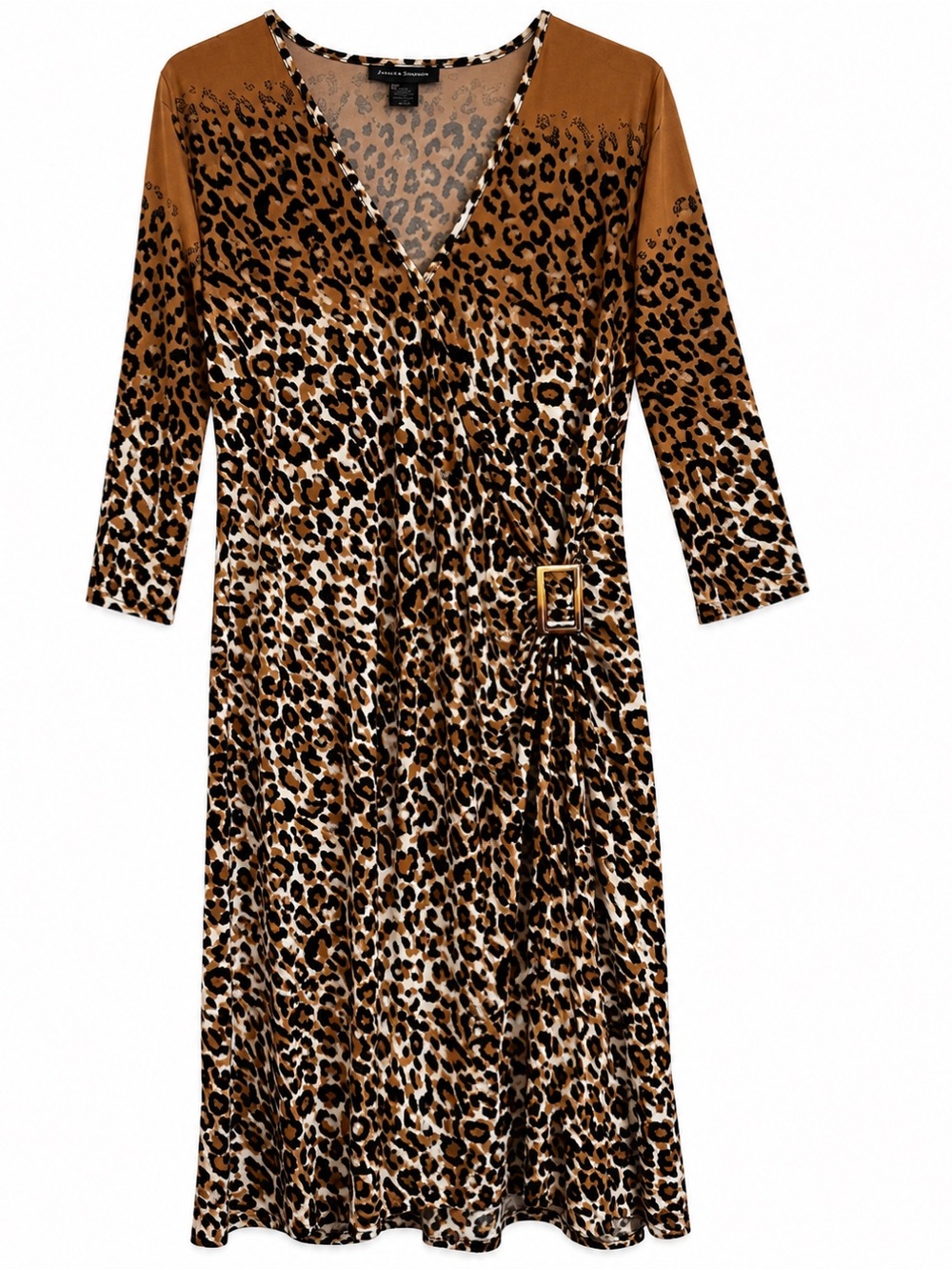 Ashley Stewart Brown Leopard Print Faux-Wrap Dress